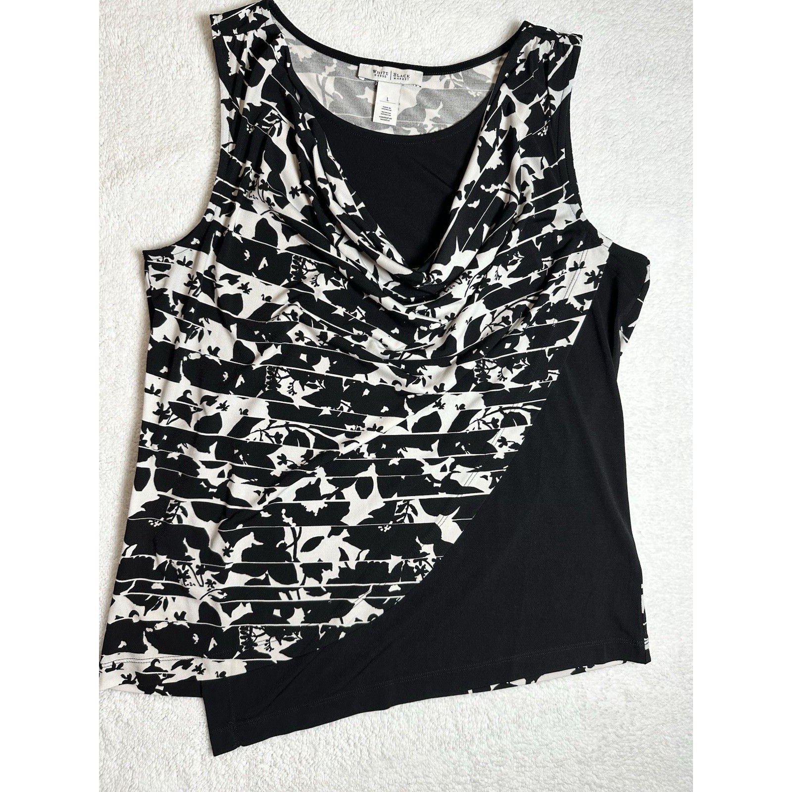 Whbm Women’s Black White Geometric Drape Tank Top Small Euc Sz L